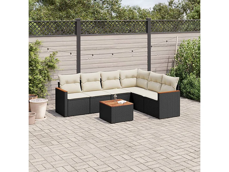 7-tlg. Garten-Sofagarnitur mit Kissen Schwarz Poly Rattan
