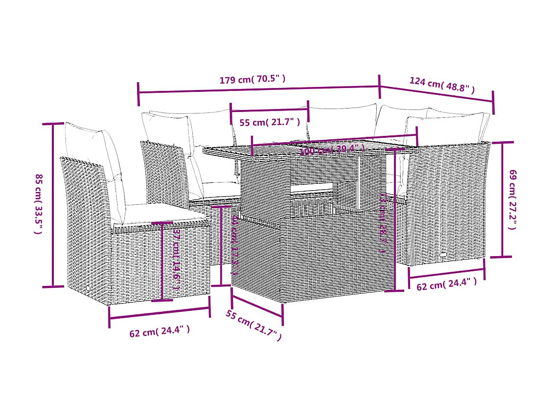 Set Divani da Giardino 5 pz con Cuscini in Polyrattan Nero
