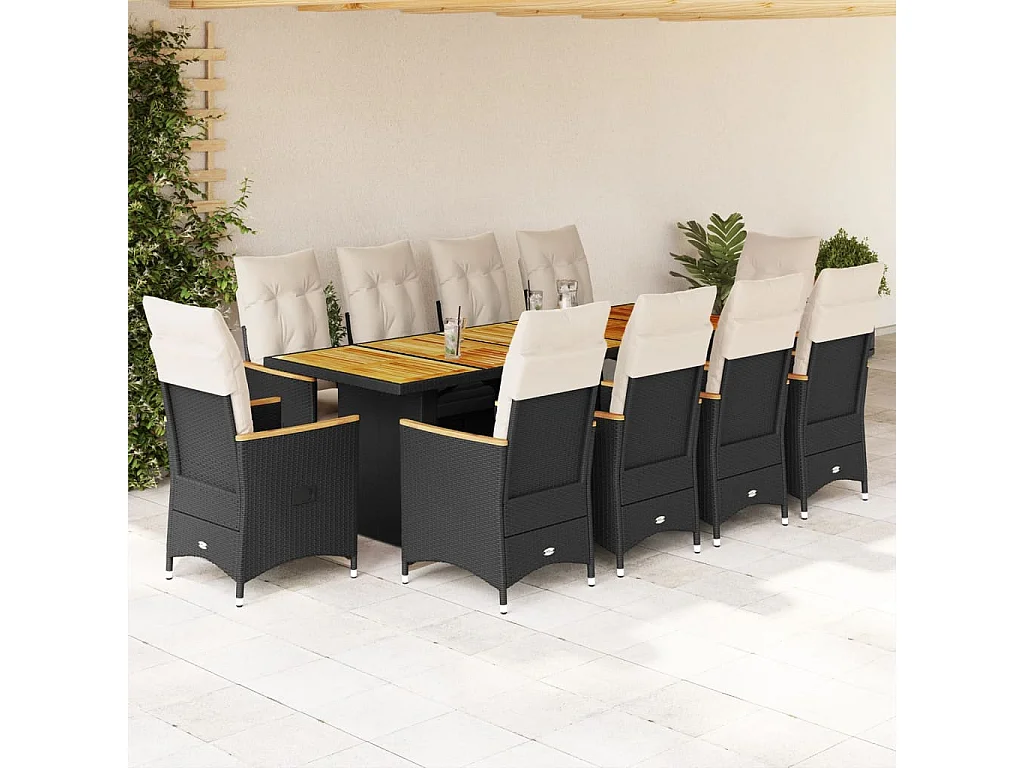 Ensemble de bistro de jardin 11 pcs coussins noir poly rotin