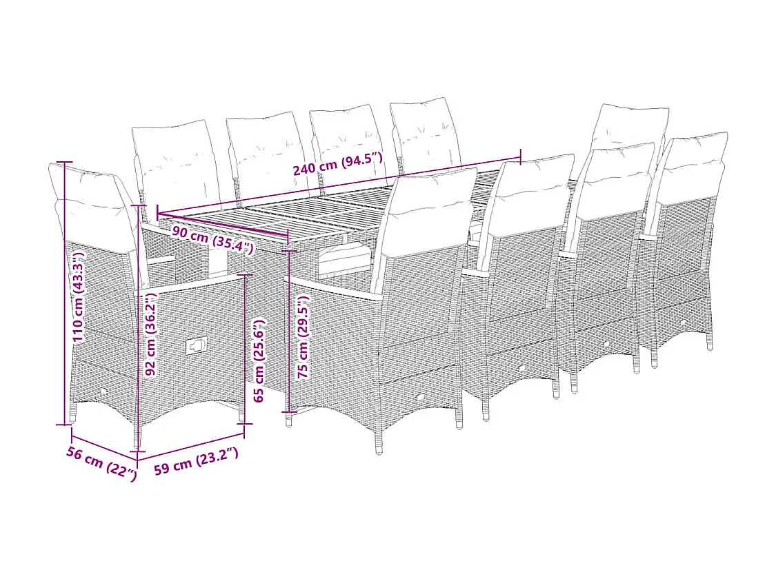 Ensemble de bistro de jardin 11 pcs coussins noir poly rotin