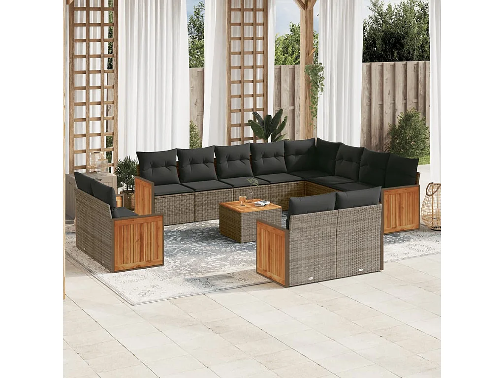 Set Divani da Giardino 13 pz con Cuscini Grigio in Polyrattan