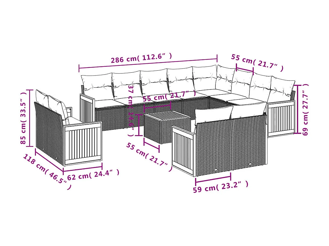 Set Divani da Giardino 13 pz con Cuscini Grigio in Polyrattan