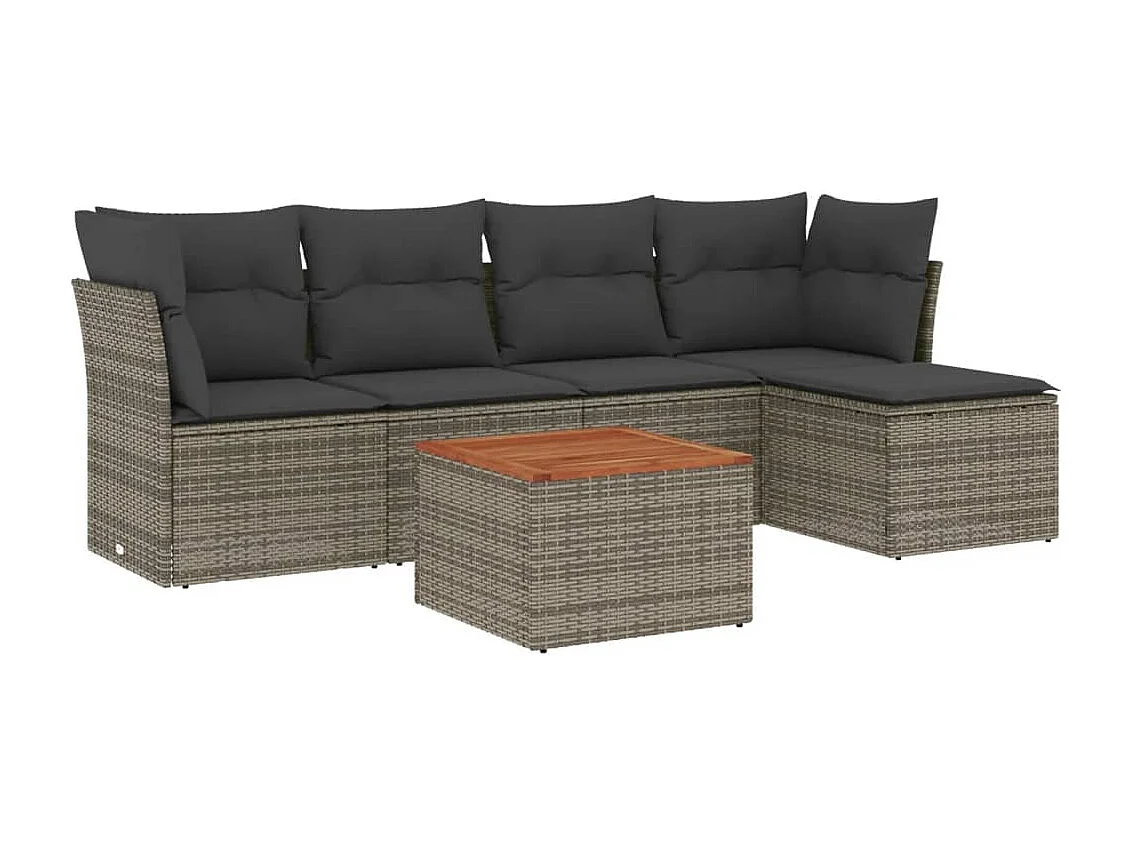 6-tlg. Garten-Sofagarnitur mit Kissen Grau Poly Rattan
