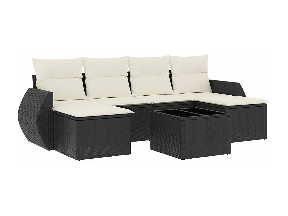 Salon de jardin 7 pcs avec coussins noir résine tressée