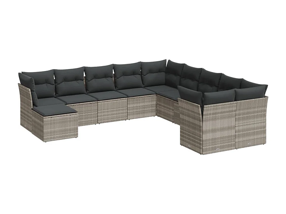 Set Divani da Giardino 11 pz con Cuscini in Polyrattan Grigio