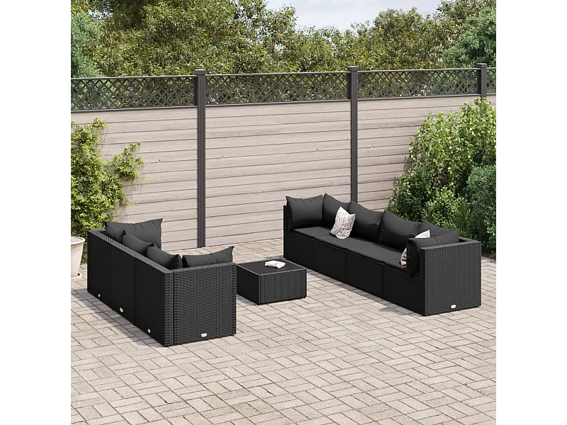 Set Mobili da Giardino con Cuscini 8 pz Nero in Polyrattan