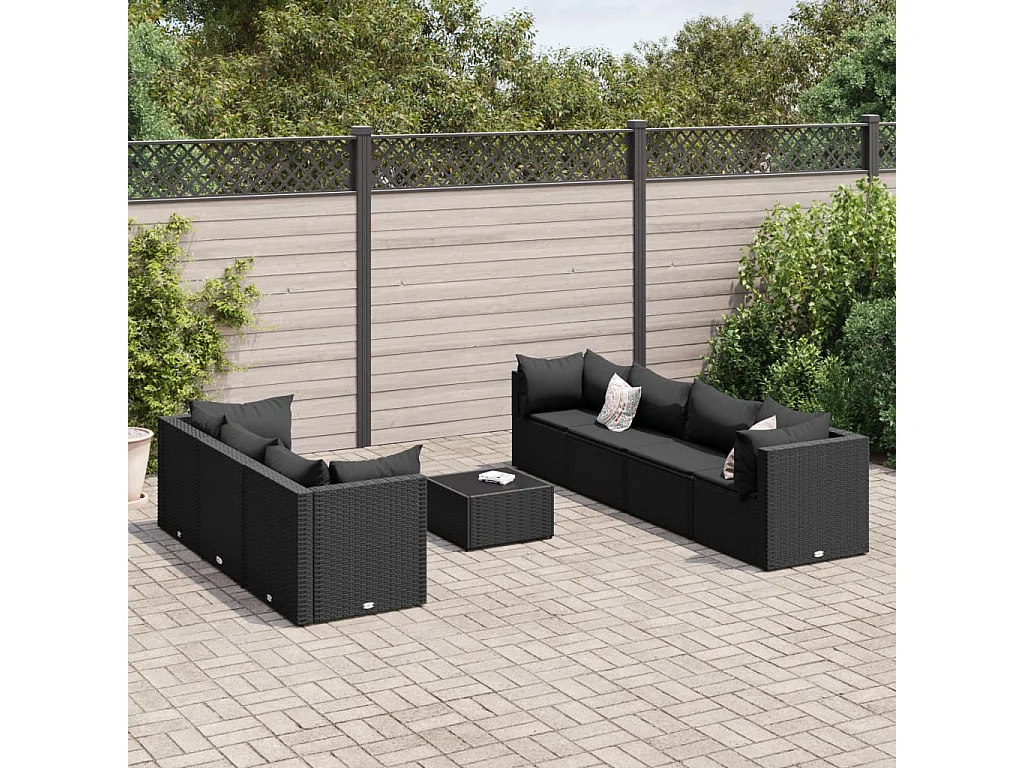 Set Mobili da Giardino con Cuscini 8 pz Nero in Polyrattan