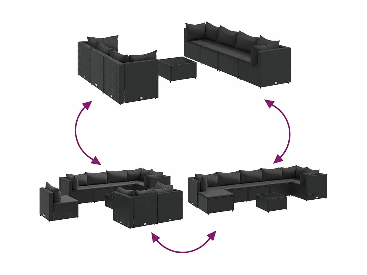 Set Mobili da Giardino con Cuscini 8 pz Nero in Polyrattan