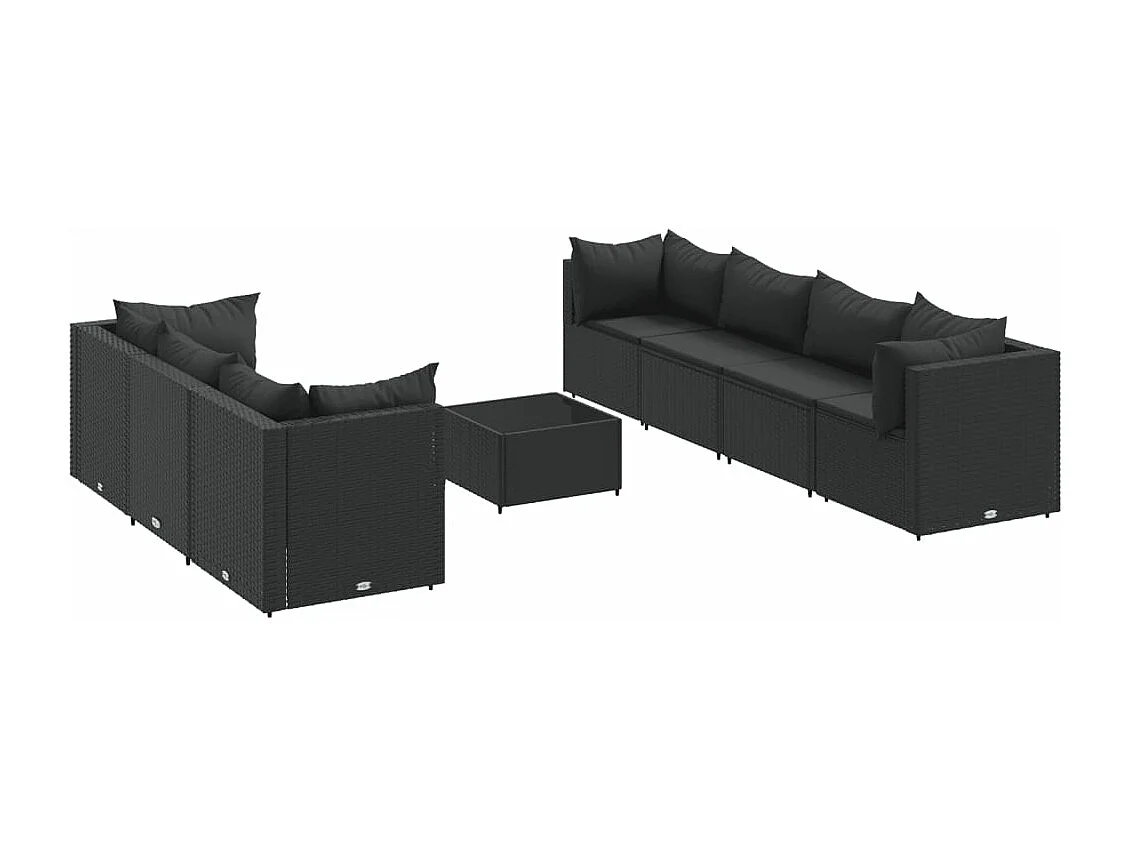 8-tlg. Garten-Lounge-Set mit Kissen Schwarz Poly Rattan