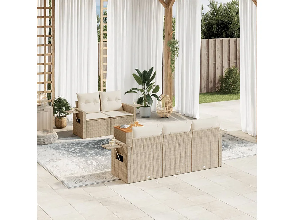 Salon de jardin avec coussins 6 pcs beige résine tressée
