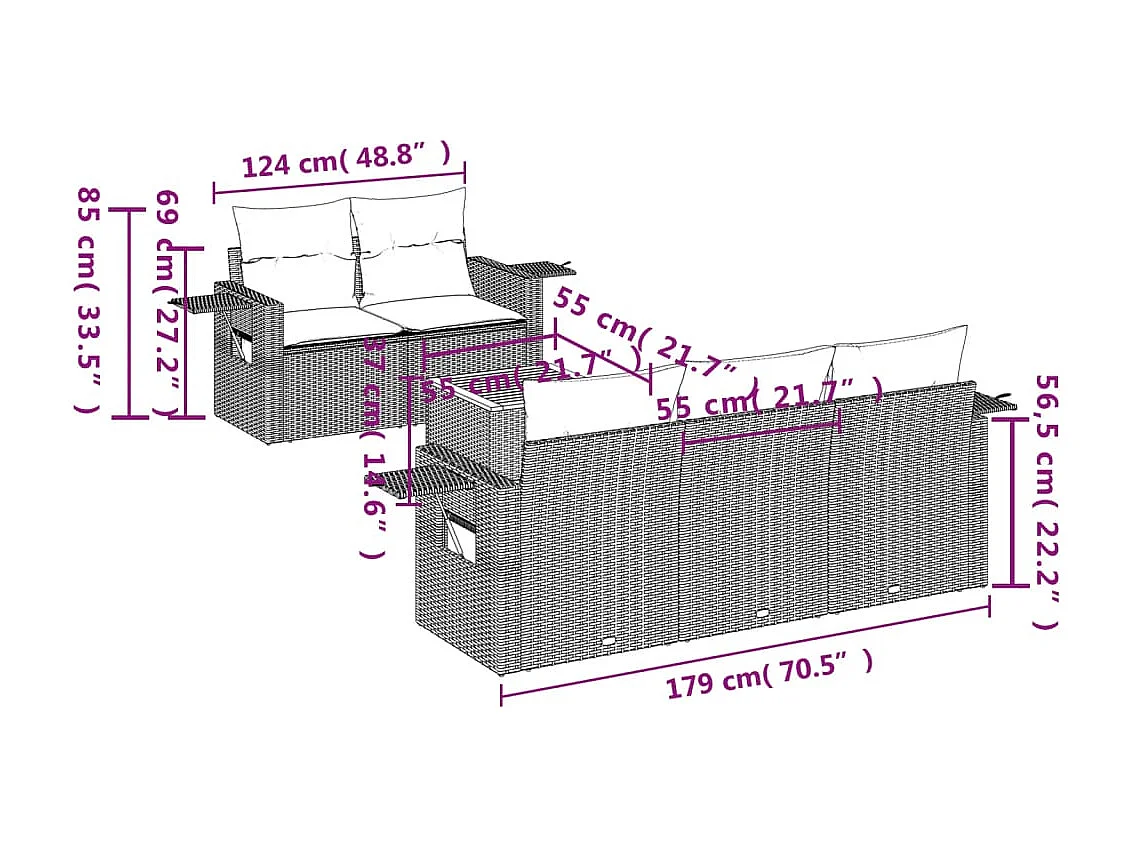 Salon de jardin avec coussins 6 pcs beige résine tressée