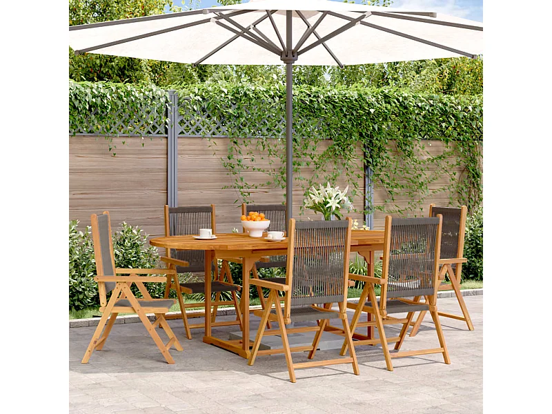 Ensemble à Manger de jardin 7pcs gris polypropylène bois massif