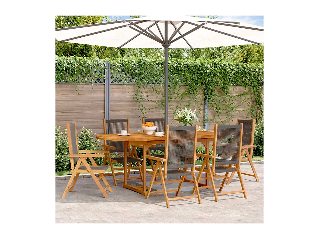 Ensemble à Manger de jardin 7pcs gris polypropylène bois massif