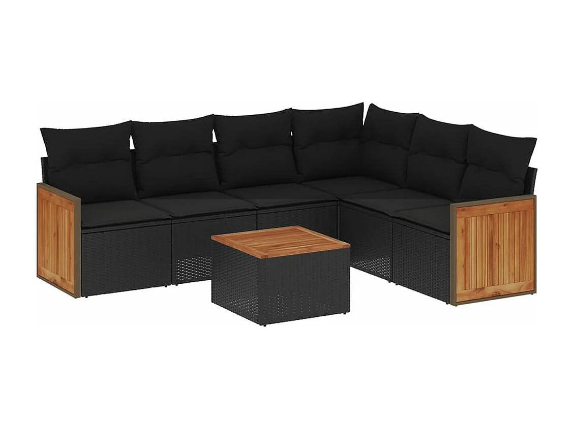 Set Divani da Giardino con Cuscini 7pz Nero Polyrattan