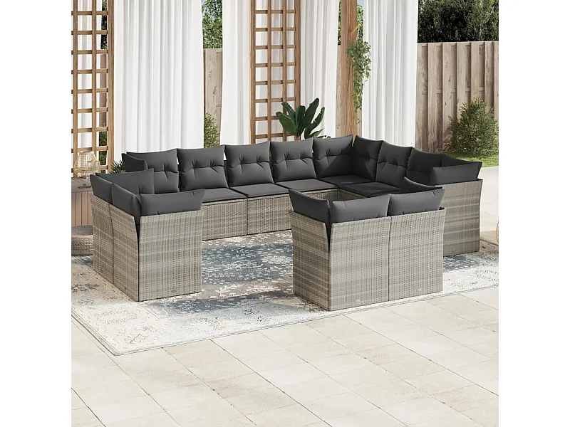 Salon de jardin avec coussins 12 pcs gris clair résine tressée