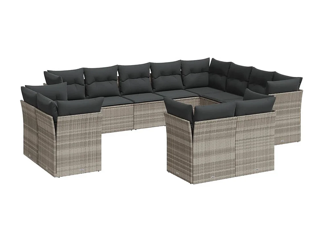Salon de jardin avec coussins 12 pcs gris clair résine tressée