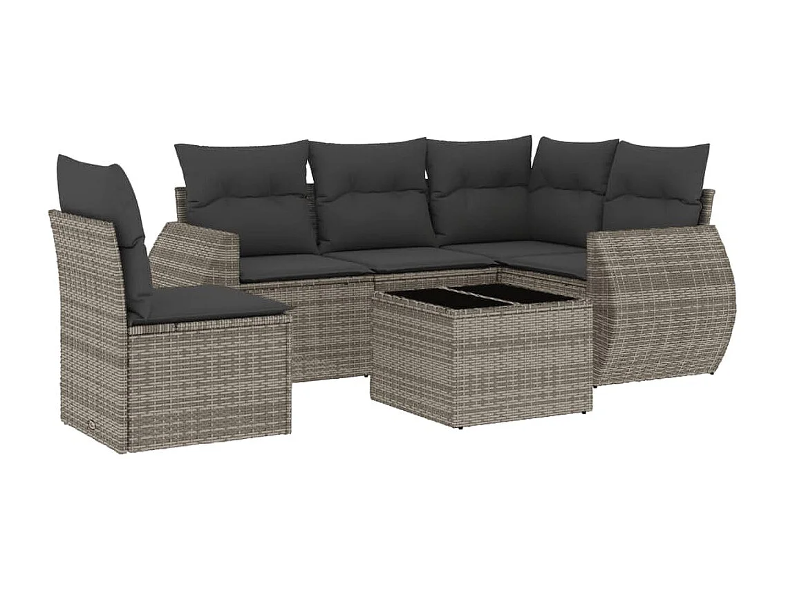 Set Divano da Giardino 6 pz con Cuscini Grigio in Polyrattan