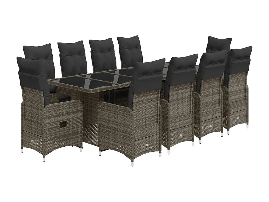 Set de mesa y sillas de jardín 11 pzas y cojines ratán PE gris
