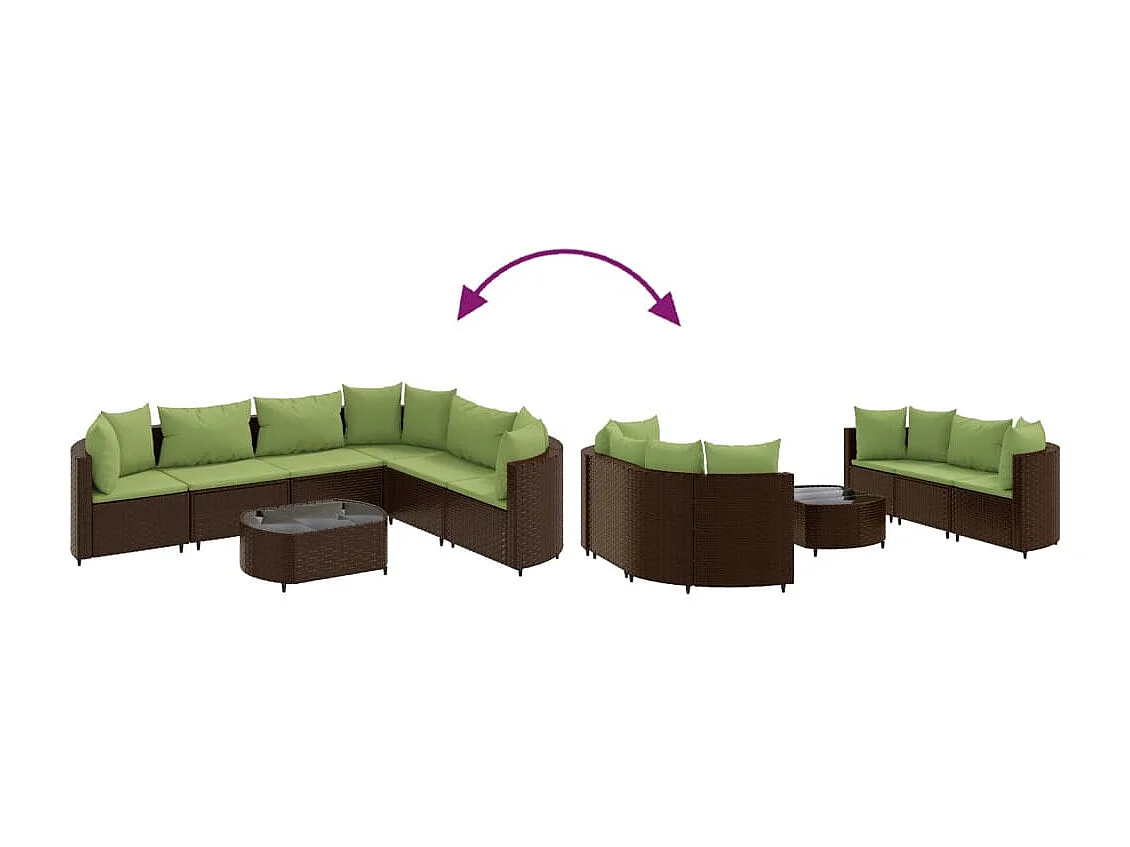 Set Divani da Giardino 7 pz con Cuscini Marrone in Polyrattan