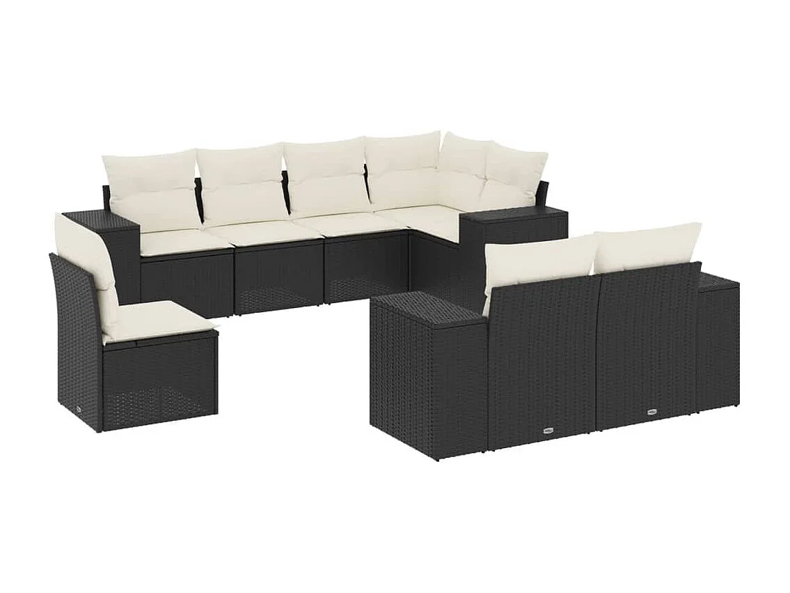 Set Divani da Giardino con Cuscini 8 pz Nero in Polyrattan