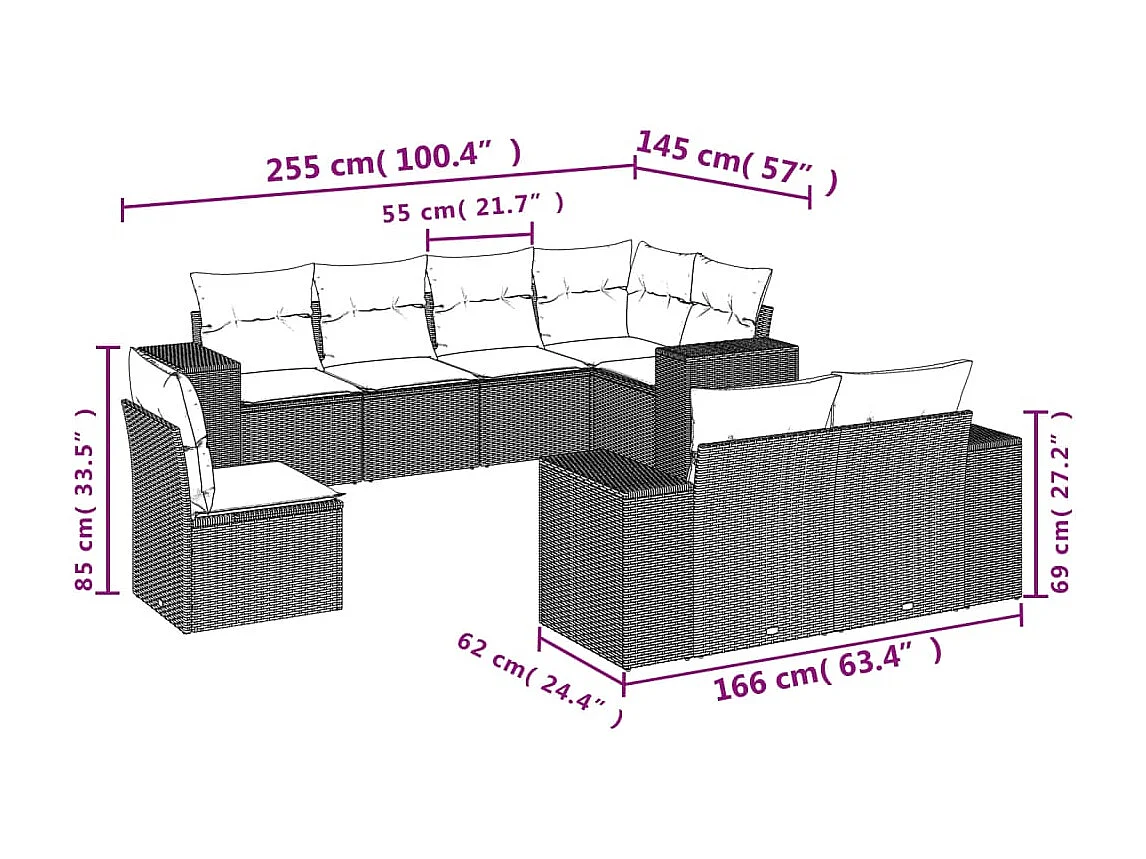 Set Divani da Giardino con Cuscini 8 pz Nero in Polyrattan