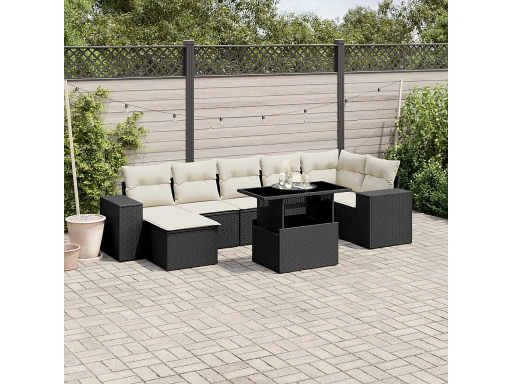Set Divani da Giardino con Cuscini 8 pz Nero in Polyrattan