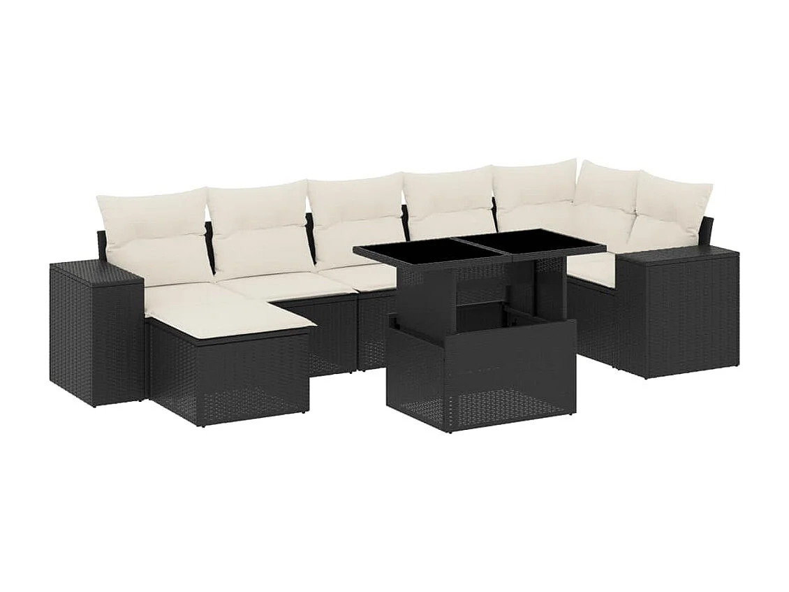 Set Divani da Giardino con Cuscini 8 pz Nero in Polyrattan