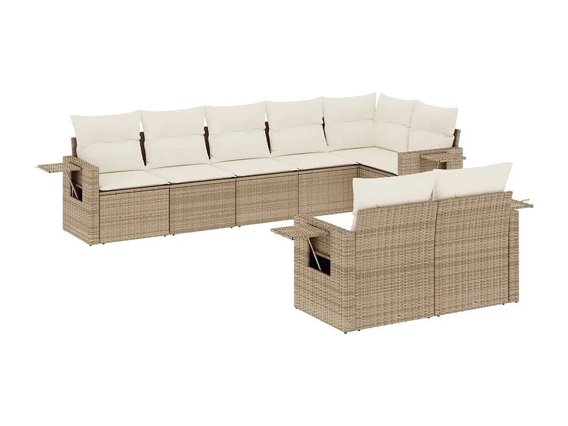 Salon de jardin avec coussins 8 pcs beige résine tressée