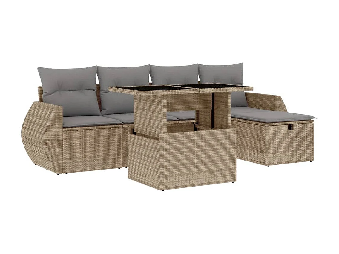 Salon de jardin avec coussins 6 pcs beige résine tressée