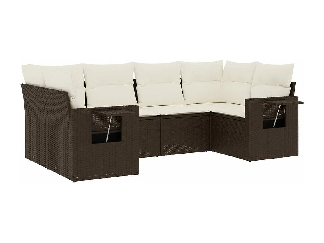Salon de jardin avec coussins 6 pcs marron résine tressée