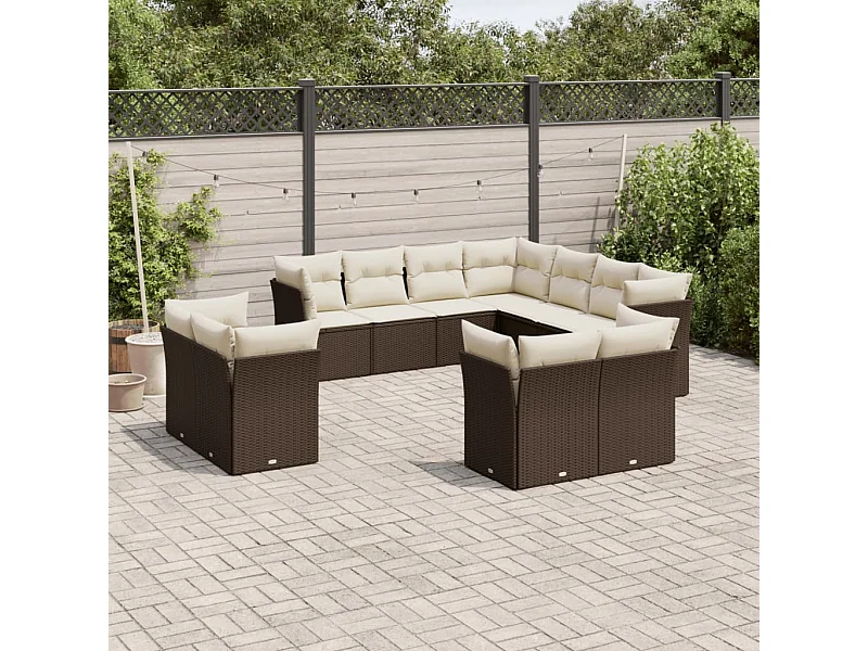 Set Divani da Giardino 11 pz con Cuscini Polyrattan Marrone
