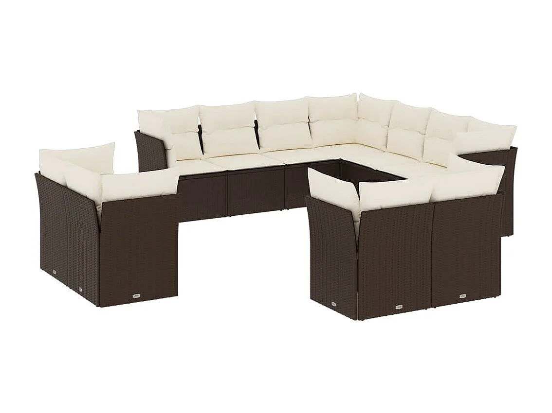 11-delige Loungeset met kussens poly rattan bruin