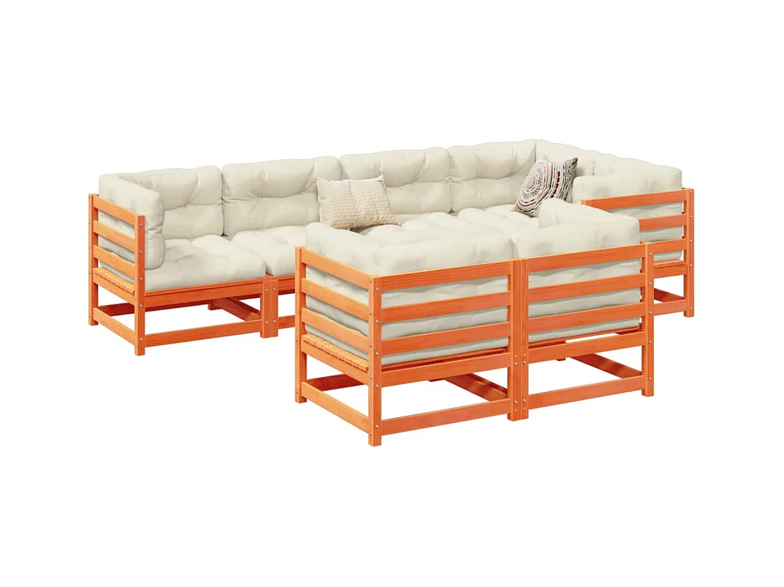 7-delige Loungeset met kussens massief grenenhout wasbruin