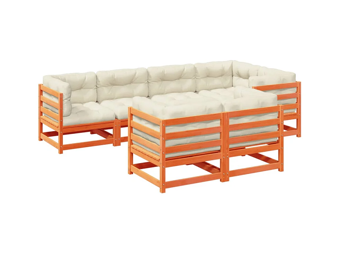 7-delige Loungeset met kussens massief grenenhout wasbruin