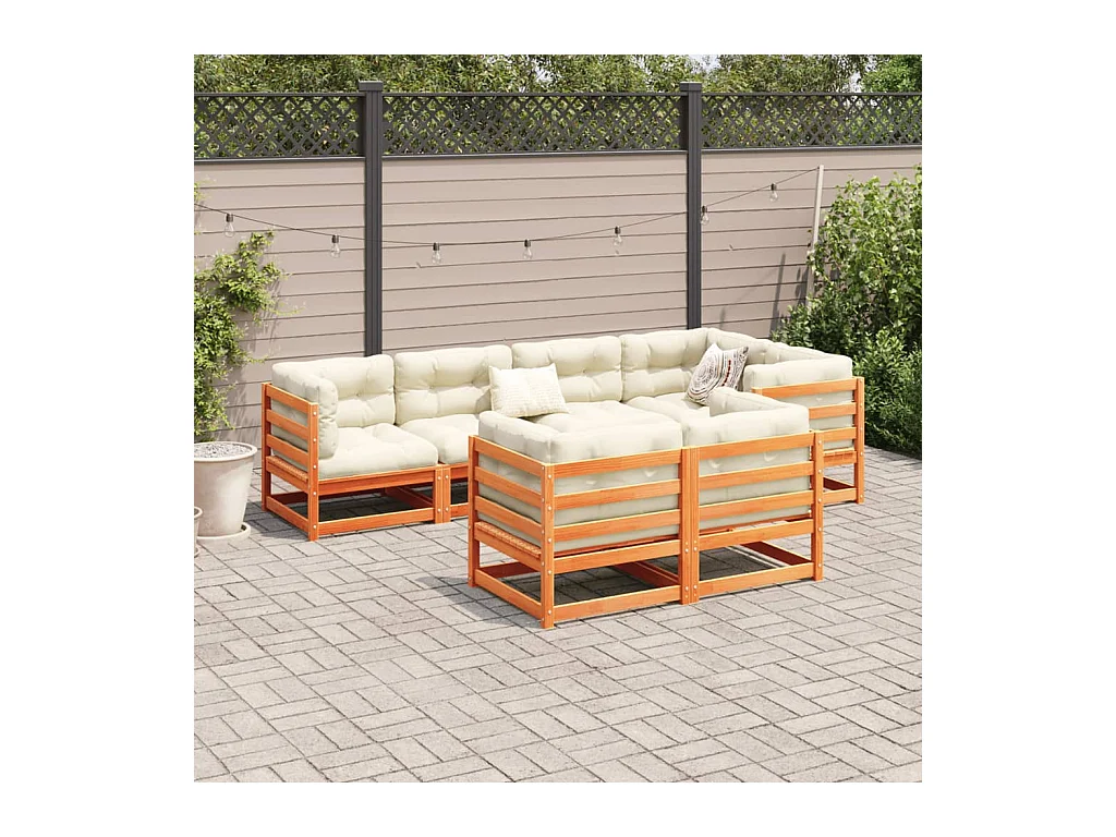 7-delige Loungeset met kussens massief grenenhout wasbruin