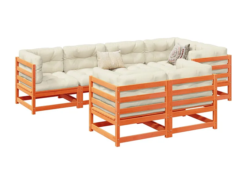 Set Divani Giardino 7 pz con Cuscini Marrone Cera Massello Pino