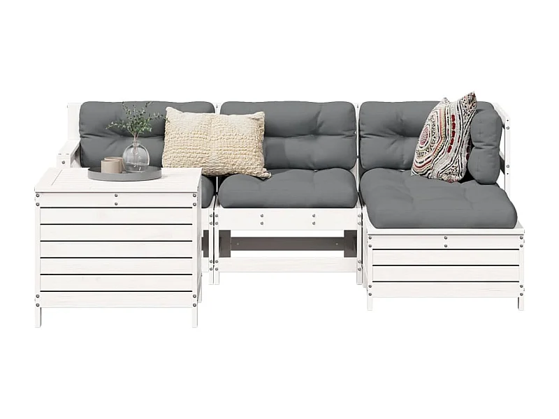 Set Salotto da Giardino 5 pz Bianco in Legno Massello di Pino