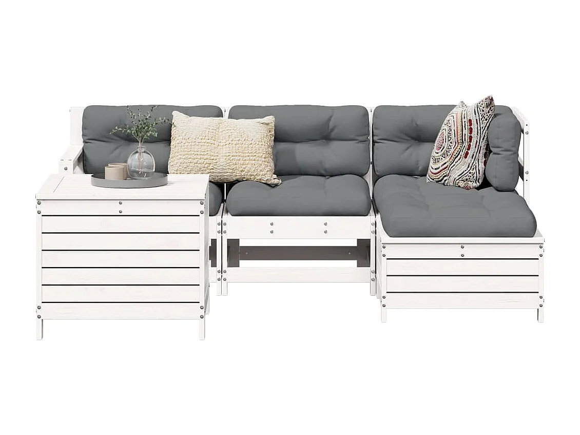 Set Salotto da Giardino 5 pz Bianco in Legno Massello di Pino