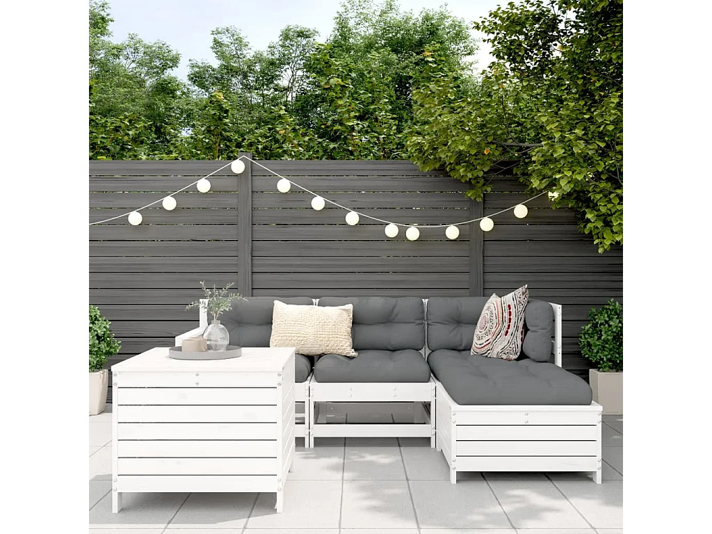 Set Salotto da Giardino 5 pz Bianco in Legno Massello di Pino