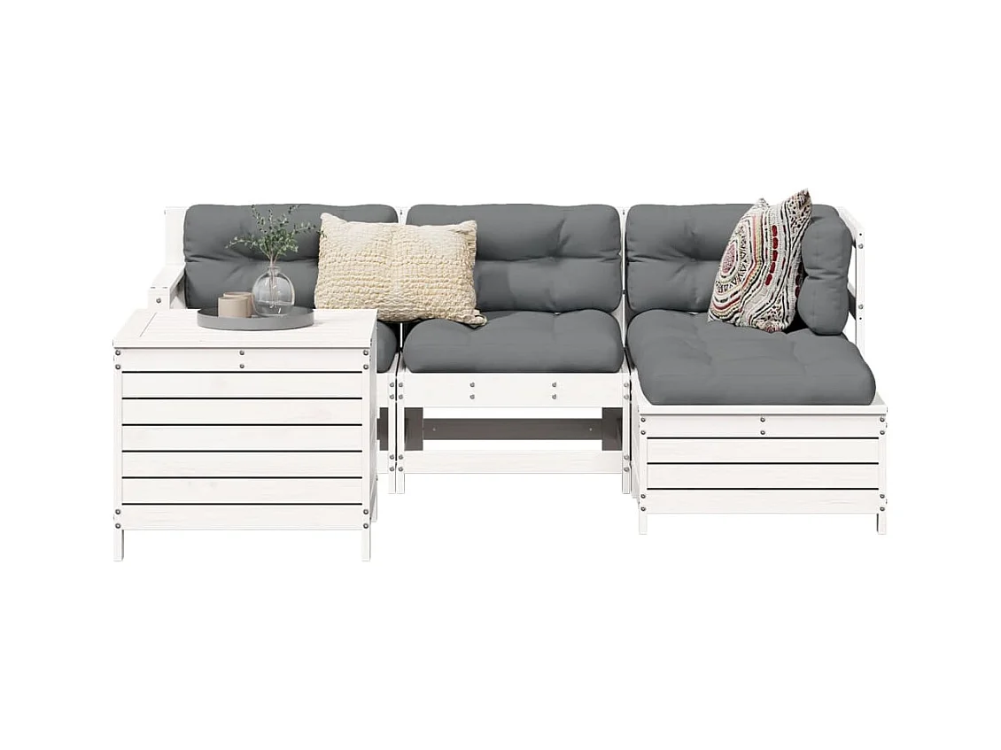 Salon de jardin 5 pcs blanc bois massif de pin