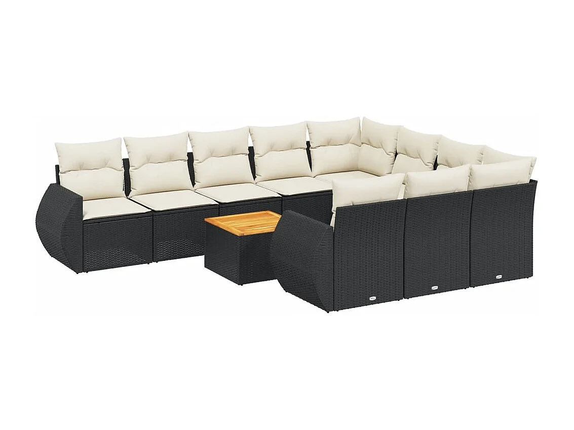 11-tlg. Garten-Sofagarnitur mit Kissen Schwarz Poly Rattan