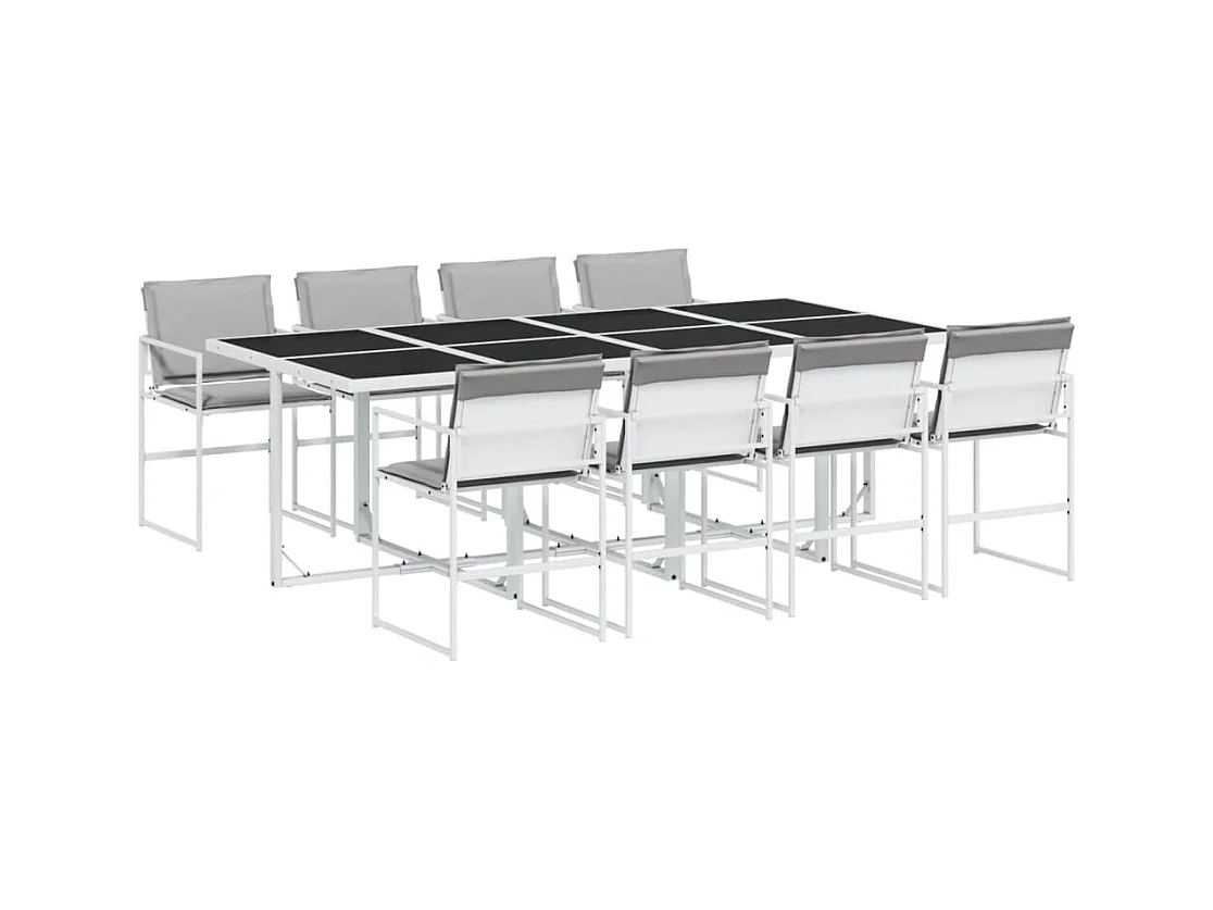 Ensemble à manger de jardin avec coussins 9 pcs blanc textilène