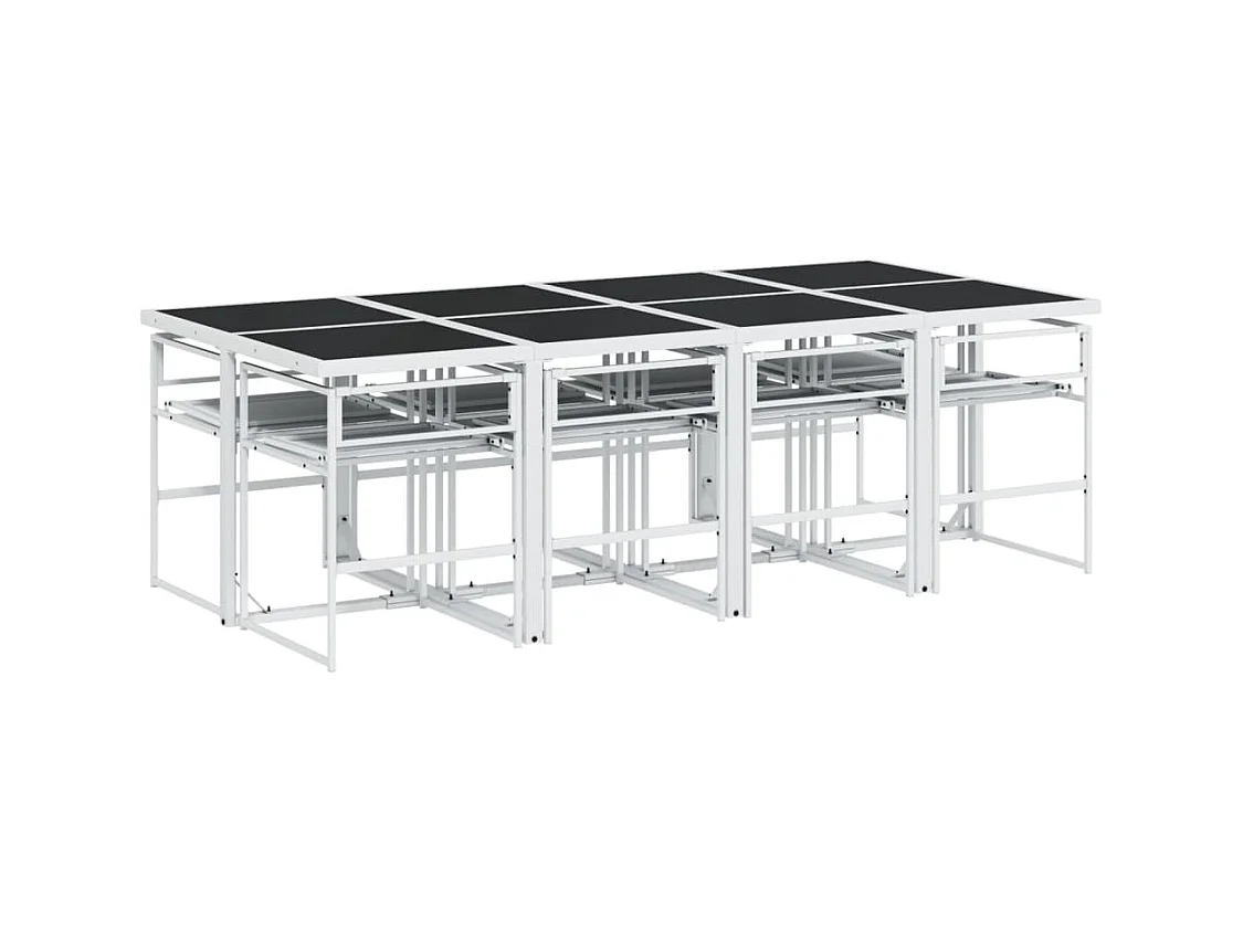 Ensemble à manger de jardin avec coussins 9 pcs blanc textilène