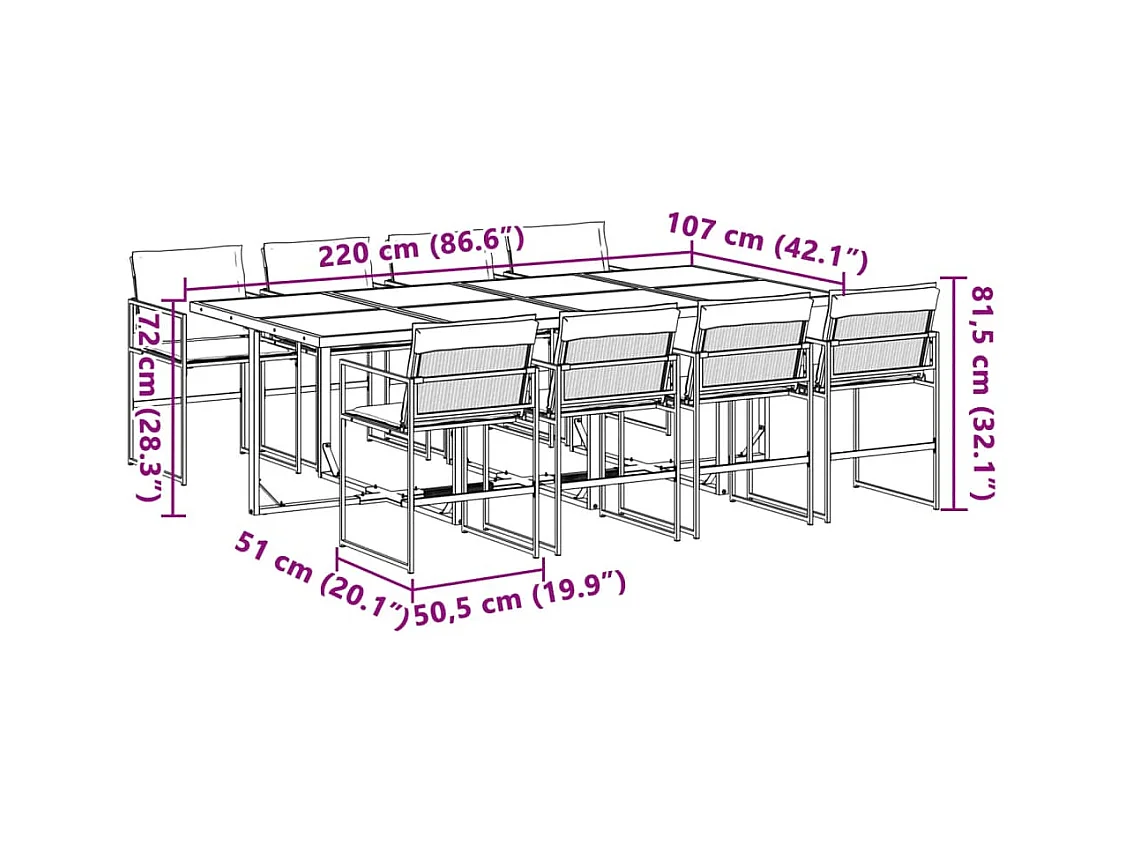 Ensemble à manger de jardin avec coussins 9 pcs blanc textilène