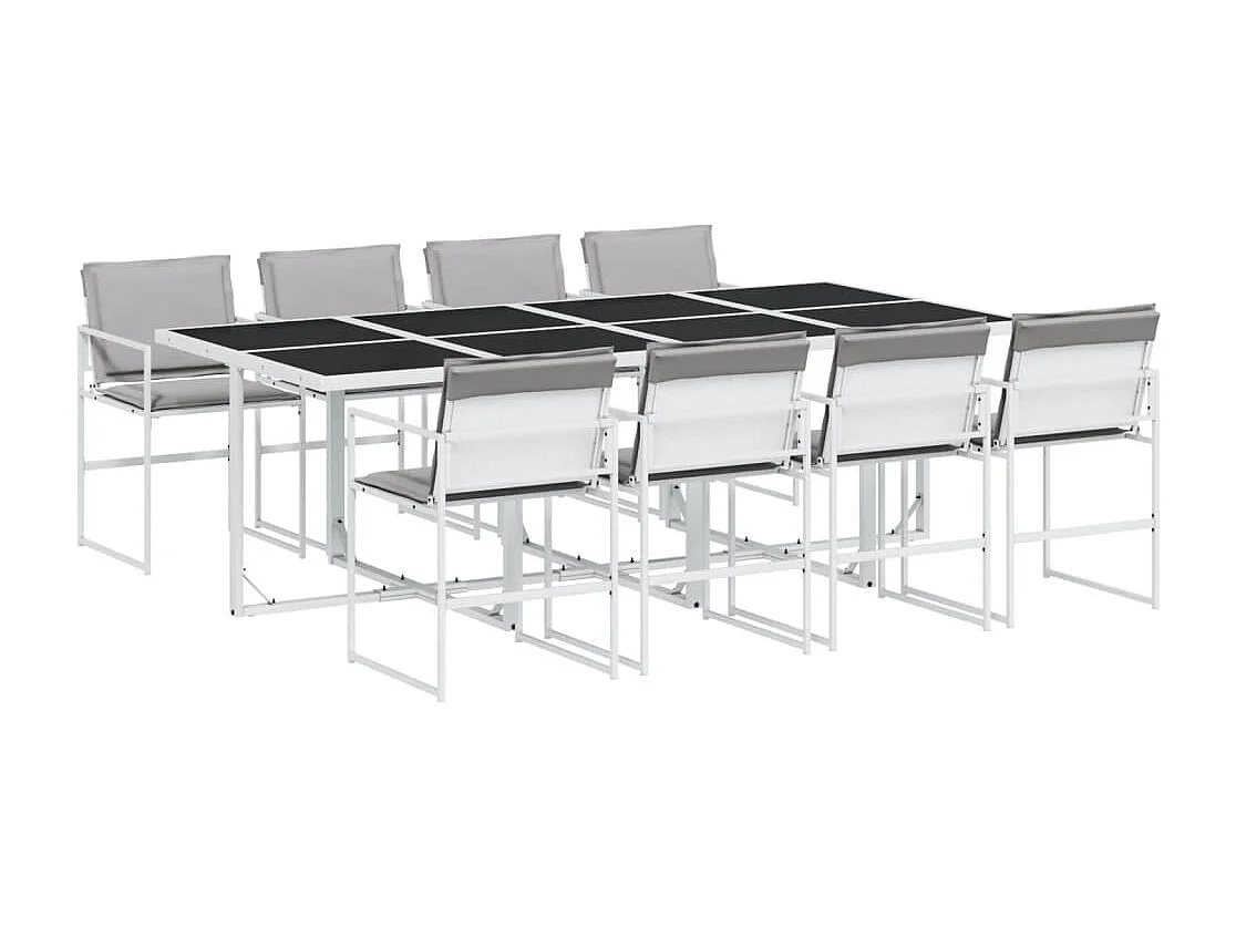 Ensemble à manger de jardin avec coussins 9 pcs blanc textilène