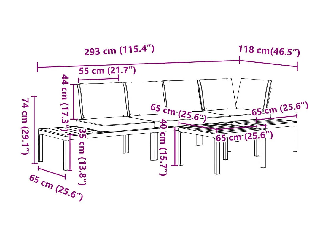 4-delige Loungeset met kussens aluminium zwart