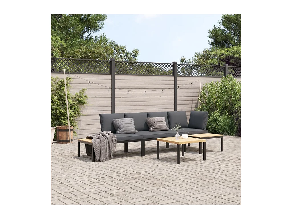Set Divani da Giardino 4 pz con Cuscini in Alluminio Nero