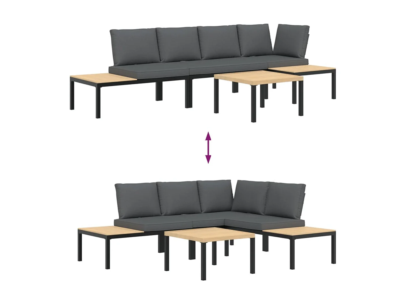 Set Divani da Giardino 4 pz con Cuscini in Alluminio Nero