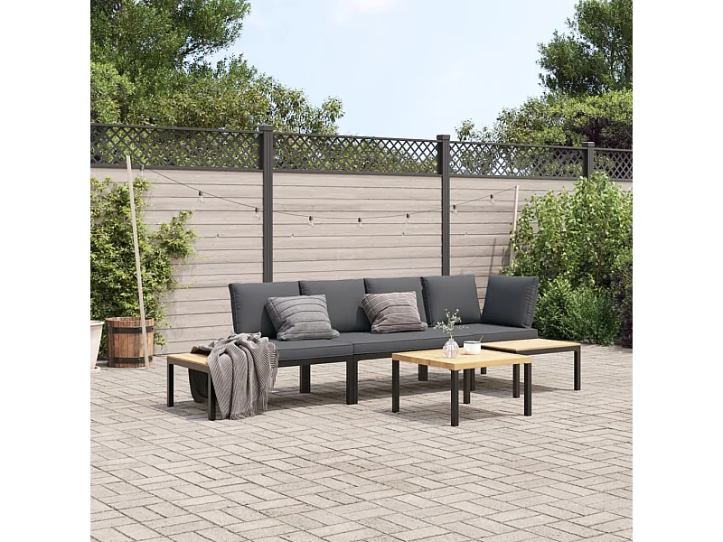 4-tlg. Garten-Sofagarnitur mit Kissen Schwarz Aluminium