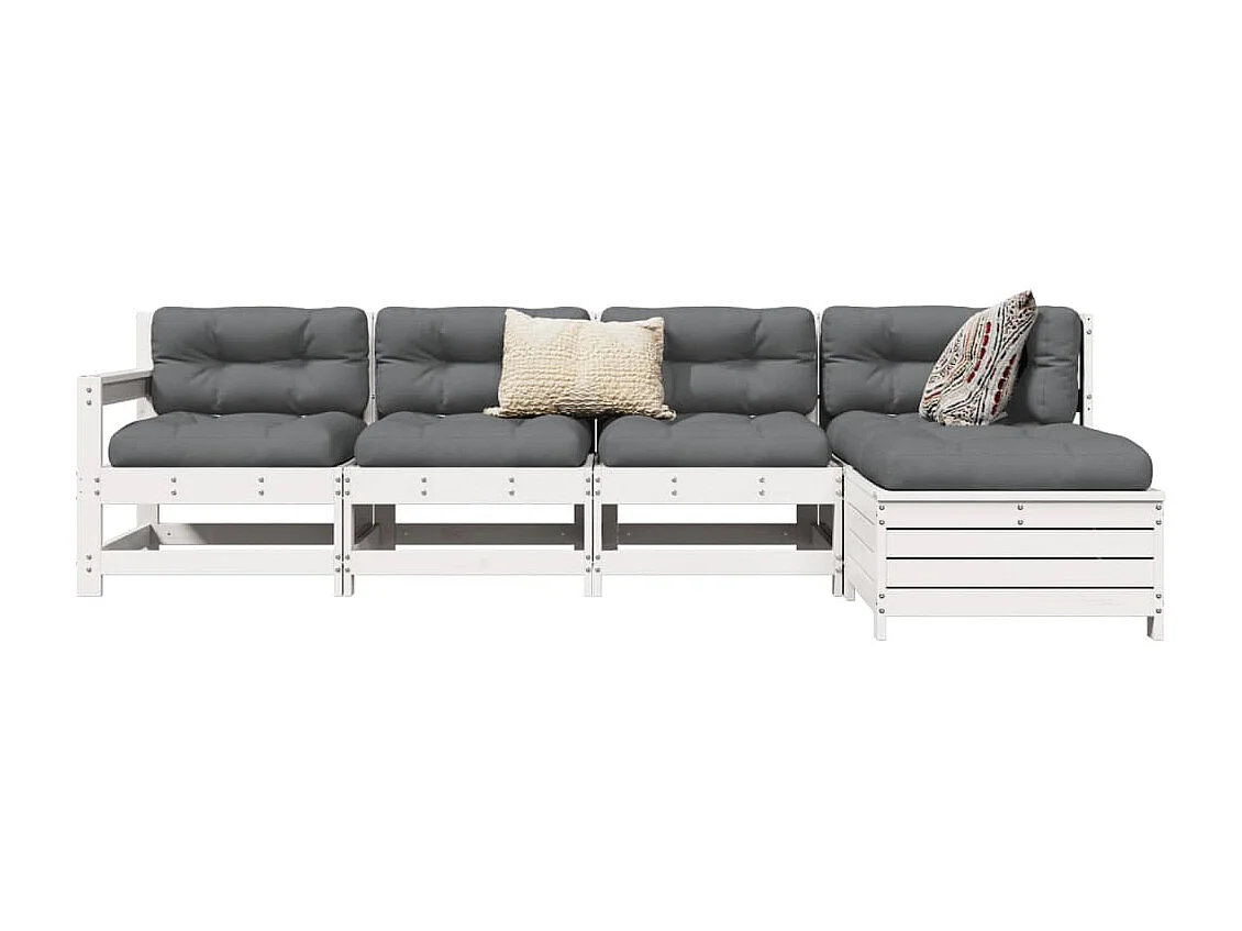 Salon de jardin 5 pcs blanc bois massif de pin